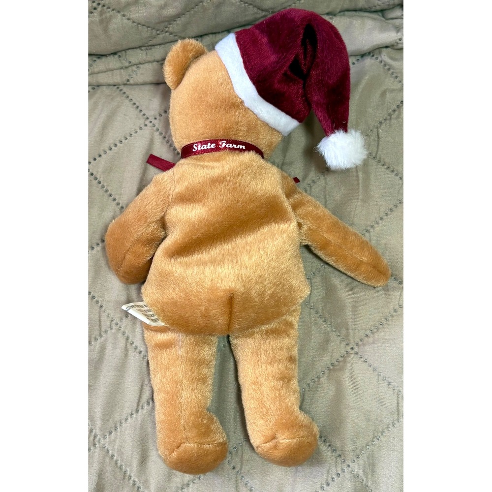 State Farm Holiday Teddy Bear Plush Santa Hat Christmas Tree Logo Tan Burgundy - Picture 3 of 3